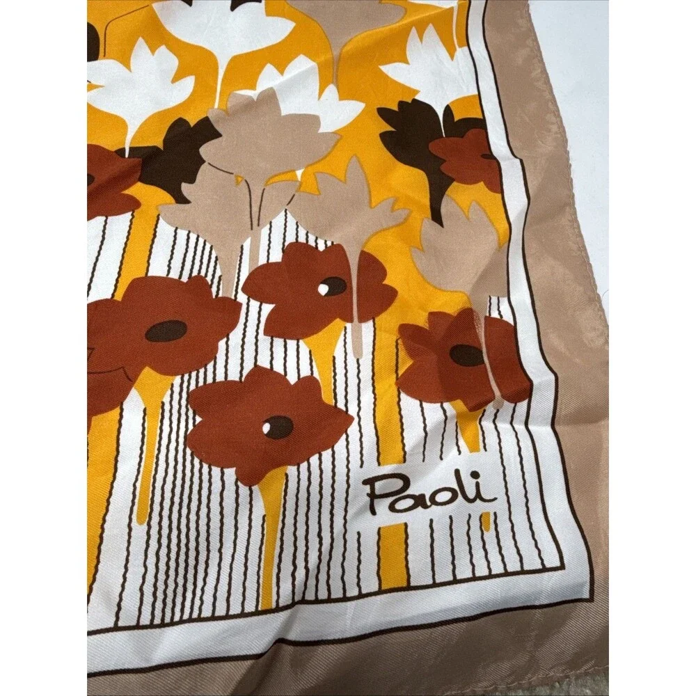 PAOLI Vintage Acetate Earthtones Floral Scarf 23